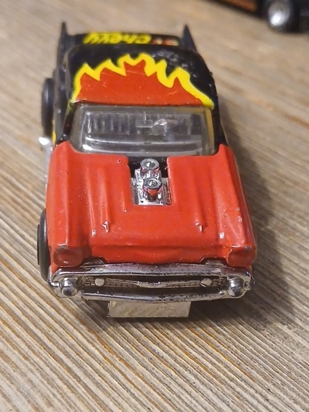 1983 Matchbox MB-4 1957 Chevy Bel Air Hardtop Black w/Red/Yellow Flames 1:64 NM